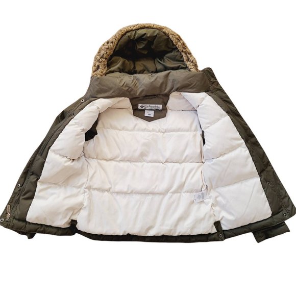 Columbia Army Green Down Feather Winter Removable Hood Puffer Jacket Sz. M - Picture 5 of 11
